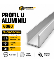 Profil U aluminiu 50 x 50 x 50 x 3 mm, 6 metri